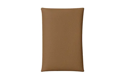 HERMES Calvi Silver Tone Buckle Evercolor Calfskin Card Holder Women's 2H Kraft Paper Color