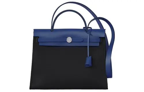 HERMES Herbag Zip Cowhide Patchwork Canvas Shoulder Bag, Crossbody Bag, Handbag 31 Unisex Sapphire Blue/Black