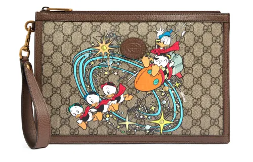 GUCCI X Disney Collaboration Leather Logo Canvas With Leather Clutch Unisex Ebony