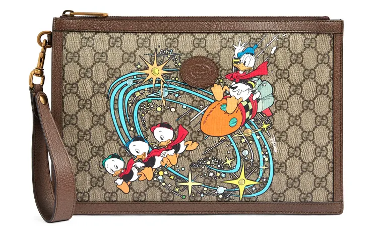 GUCCI X Disney Collaboration Leather Logo Canvas With Leather Clutch Unisex Ebony