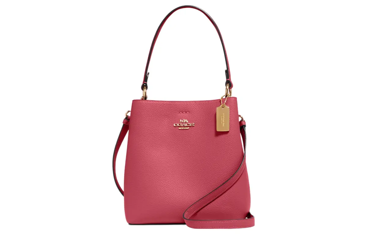 COACH Town Polished Leather Bucket Bag Shoulder Bags Small Women's Peach Pink