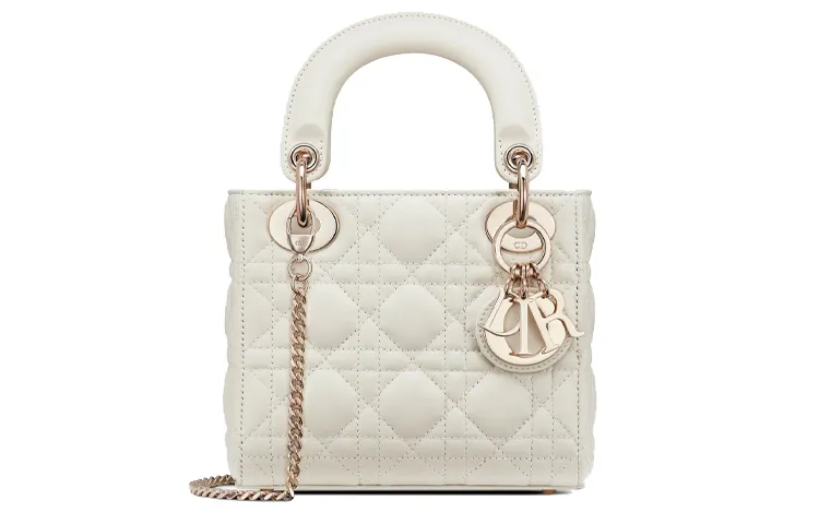 DIOR Lady Dior Sheepskin Handbag Crossbody Bag Shoulder Bag Handbag Mini Women's Milk White