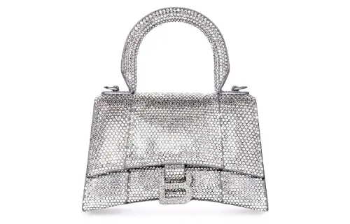 Balenciaga Rhinestone Hourglass Bag, Diamond Bag, Handbag, Shoulder Bag, Crossbody Bag Regular Women's Silver