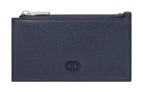 DIOR Zip Closure Cow Leather Wallet Men's Marine Blue