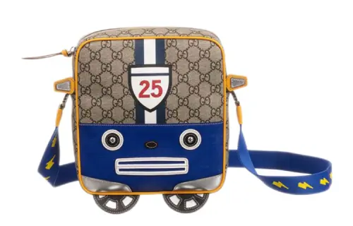 GUCCI Canvas With Leather Shoulder Bag, Crossbody Bag Kids' Ebony/Blue