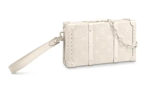 LOUIS VUITTON Trunk Cow Leather Clutch Men's White