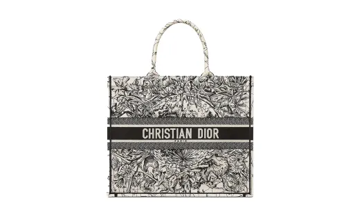 DIOR BookTote Canvas Tote Bag, Shopping Bag, Shoulder Bag, Handbag Large Women's Milk White/Black