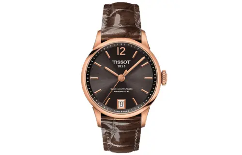 TISSOT Tissot, mechanical mechanism, bronze colour circle, belt, classic calendar, women's watch, black dial, case stainless steel, watch strap, Switzerland, 32mm