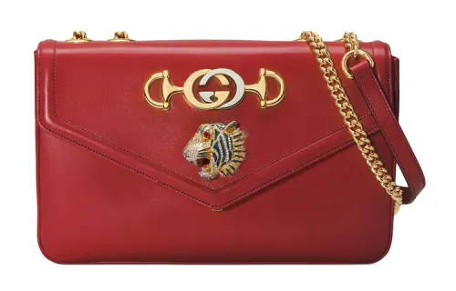GUCCI Rajah Leather Crossbody Bag Medium Women's Red