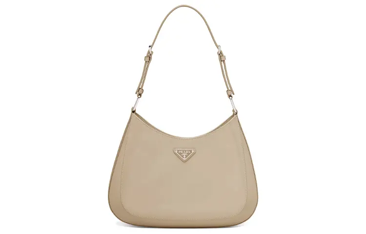 PRADA Cleo Brushed Leather Shoulder Bag, Crossbody Bag Women's Desert Beige
