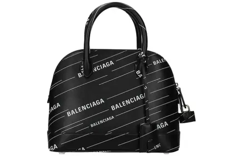 Balenciaga Letter Print Leather One Shoulder Handbag Women's Black