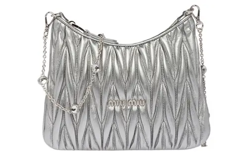 MIU MIU Soft Sheep Leather Shoulder Bag, Crossbody Bag Women's Silver