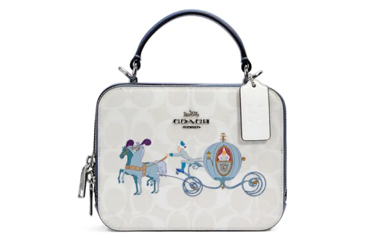 COACH × Disney, Collaboration BOX Coated Canvas Handbag Small Women's Glacier White/Blue
