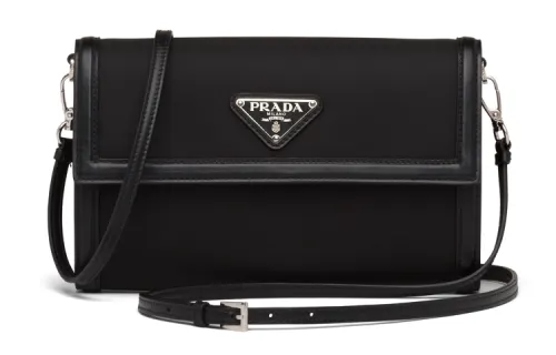 PRADA Nylon Fabric With Saffiano Leather Shoulder Bag, Crossbody Bag Women's Black