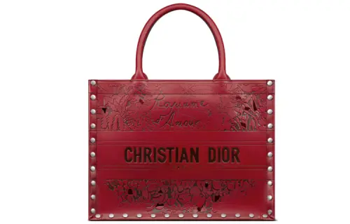 DIOR BookTote Metal Accessories Cow Leather Handbag Large Women's Red