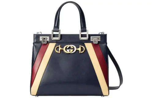 GUCCI Zumi Metal Accessories Leather Handbag Small Women's Dark Blue/Red/Beige