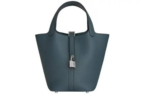 HERMES Picotin Lock Clemence Bullock Leather Basket Bag, Bucket Bag, Handbag 22 Women's Y7 Bleu Orage Hurricane Blue