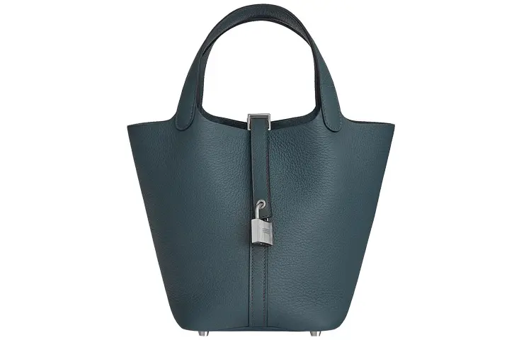 HERMES Picotin Lock Clemence Bullock Leather Basket Bag, Bucket Bag, Handbag 22 Women's Y7 Bleu Orage Hurricane Blue