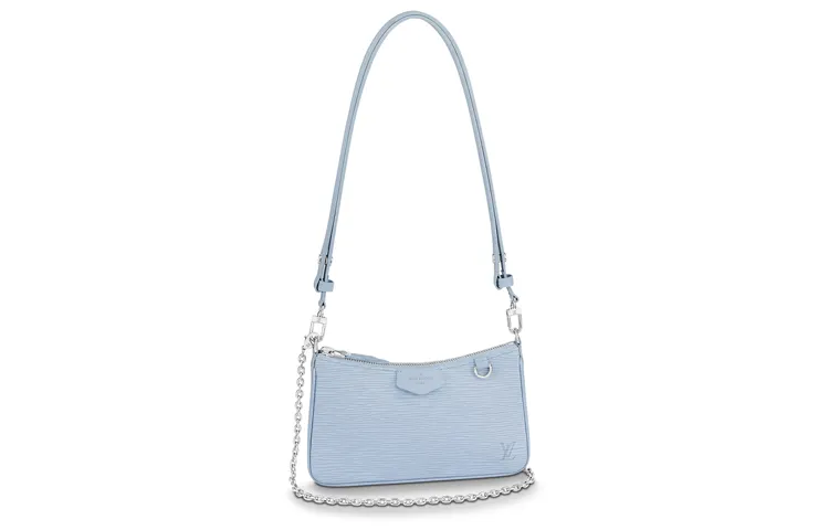 LOUIS VUITTON Easy Pouch On Strap Silver Chain Epi Leather Crossbody Handbag, Shoulder Bag Women's Cerulean