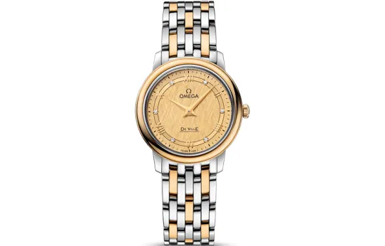 OMEGA Disc Fly Collection Elegant Quartz Movement Women's Watch 27.4mm Gold Dial Stainless Steel Case
