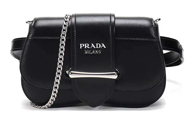 PRADA Cow Leather Shoulder Bag Women's Black