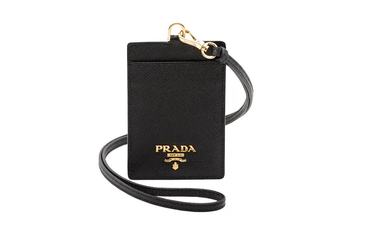 PRADA Western Leather ID Badge Holder Women's Black