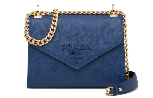 PRADA Saffiano Leather Shoulder Bag, Crossbody Bag Women's Blue