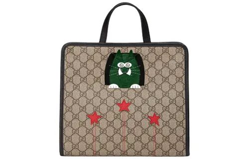 GUCCI Canvas With Leather Tote Bag, Shopping Bag, Handbag, Kids' Bag Kids' Ebony & Black