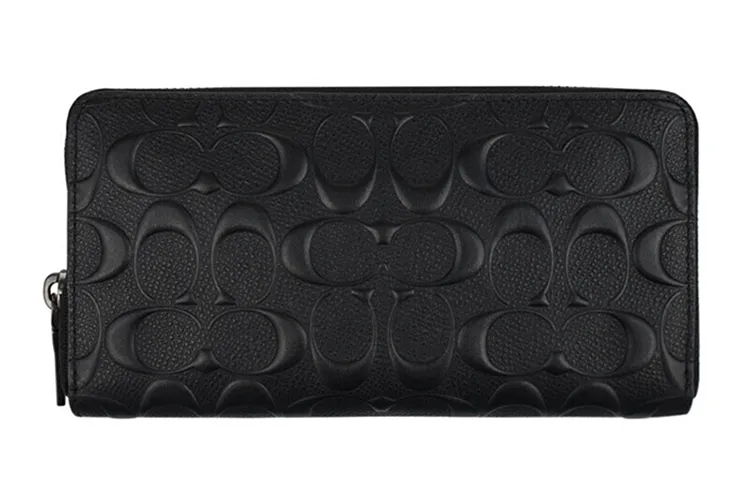 COACH Accordion Wallet Cross Grain Leather Wallet Men's Black
