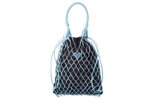 PRADA Triangle Leather, Mesh Handbag Women's Black/Blue