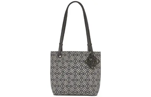 LOEWE Canvas Jacquard With Cow Leather Tote Bag, Shoulder Bag Small Women's Marine Blue/Black