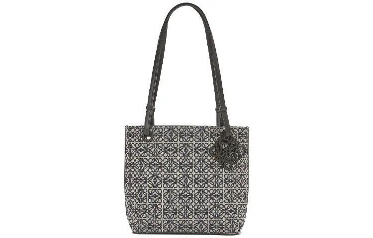 LOEWE Canvas Jacquard With Cow Leather Tote Bag, Shoulder Bag Small Women's Marine Blue/Black