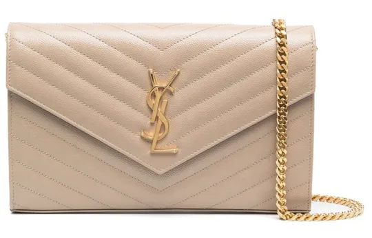 SAINT LAURENT Leather Wallet, Shoulder Bag, Crossbody Bag Regular Women's Dark Beige