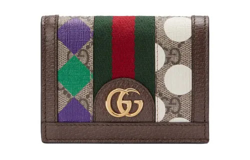 GUCCI Ophidia Canvas With Leather Wallet, Card Holder Unisex Brown