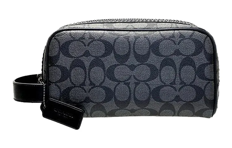 COACH Travel Kit PVC With Canvas And Leather Travel Bag Toiletry Bag Makeup Bag Small Unisex Black