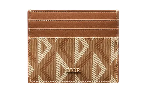 DIOR CD Diamond Smooth Cow Leather, Gray Canvas Card Holder Men's Coffee