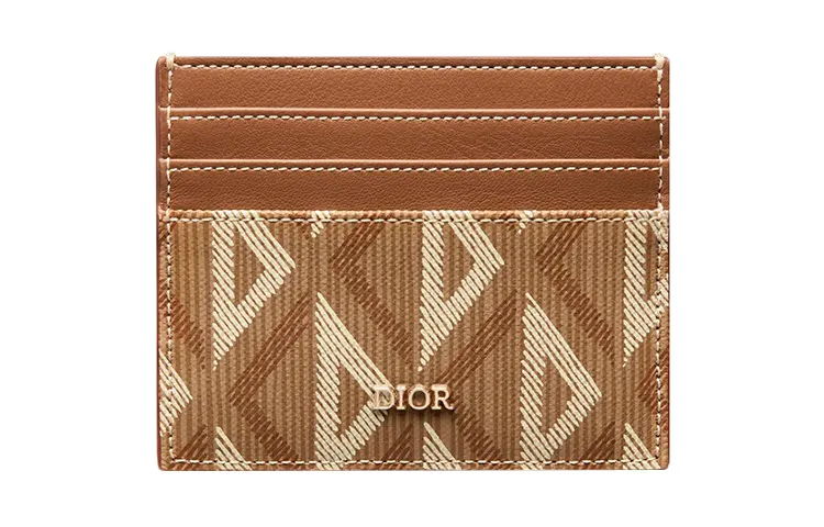 DIOR CD Diamond Smooth Cow Leather, Gray Canvas Card Holder Men's Coffee