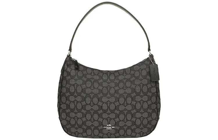 COACH Zip Shoulder Bag Leather Shoulder Bags Large Women's Black Monogram