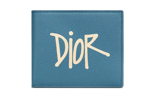 DIOR Grain Cow Leather Wallet Unisex Blue