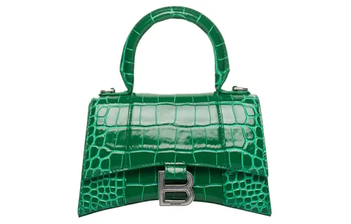 Balenciaga Hourglass Crocodile Embossed Calfskin Handbag, Shoulder Bag, Crossbody Bag Extra Small Women's Green