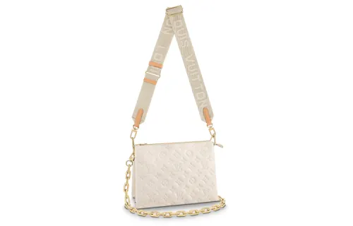 LOUIS VUITTON Coussin Sheepskin With Calfskin Trim Portable Crossbody Bag, Shoulder Bag Small Women's Milk White