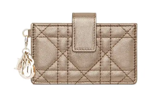 DIOR Lady Dior Grain Calfskin Card Holder Unisex Gold