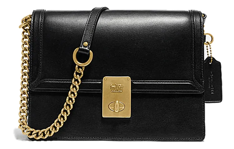 COACH Hutton Shiny Cow Leather Small Square Bag, Hutton Bag, Portable Crossbody Bag, Shoulder Bag Small Women's Black