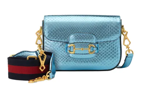 GUCCI Horsebit 1955 Python Skin Saddle Bag, Crossbody Bag, Shoulder Bag Mini Women's Blue, Candy Color