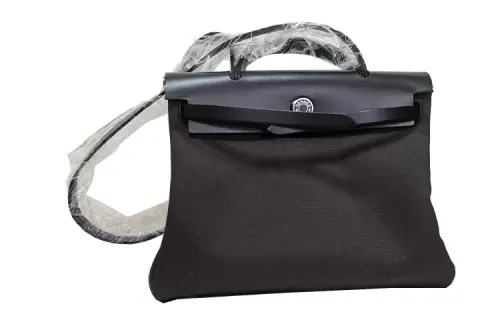 HERMES Herbag Zip Canvas With Hunter Cow Leather Shoulder Bag, Crossbody Bag, Handbag 31 Unisex Black & Ebony