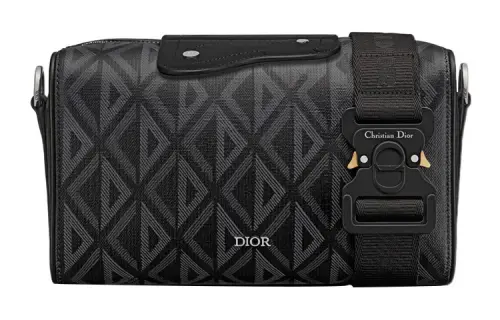 DIOR Lingot Smooth Cow Leather & Cotton Gray Canvas Handbag, Shoulder Bag, Crossbody Bag Men's Black