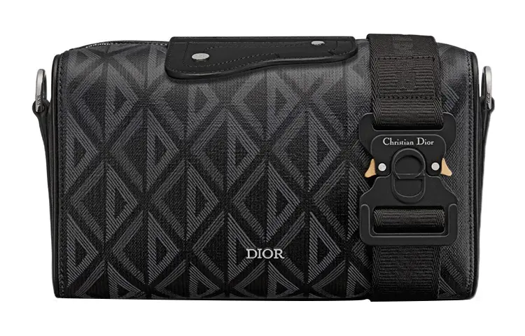 DIOR Lingot Smooth Cow Leather & Cotton Gray Canvas Handbag, Shoulder Bag, Crossbody Bag Men's Black