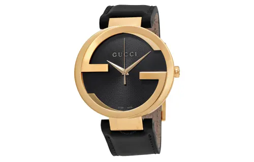 GUCCI Wrist Watches Quartz Movement Leather Strap Black Dial Men's Watches