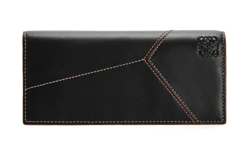 LOEWE Cow Leather Long Wallet Men's Black
