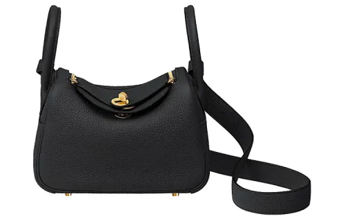 HERMES Lindy Taurillon Clemence Cow Leather Handbags 19 Women's 89 Noir Black